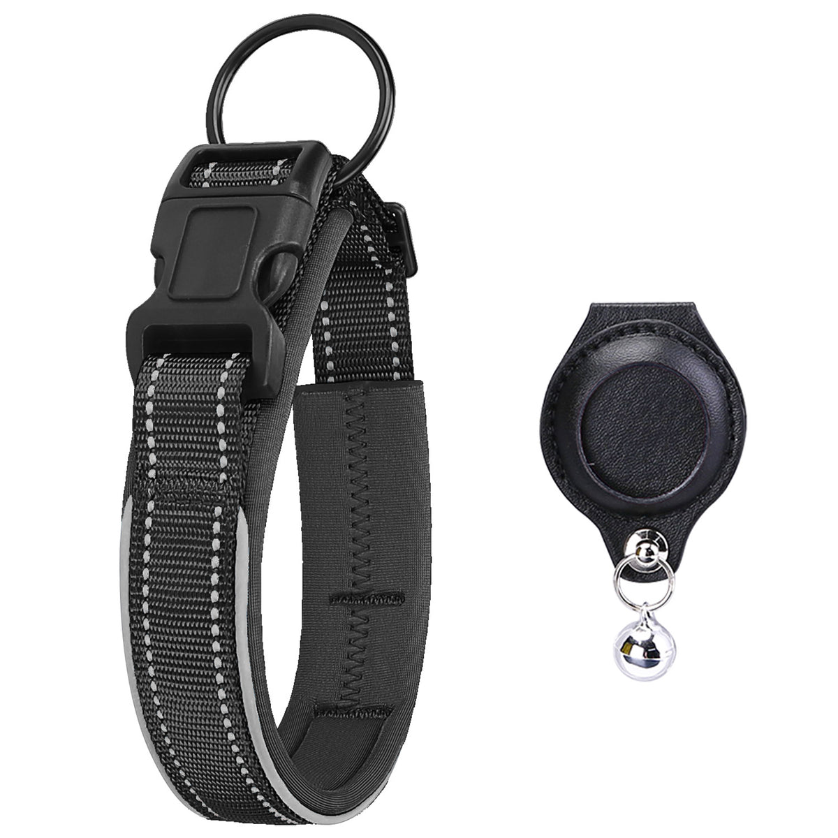 Collar negro para perro con funda AirTag